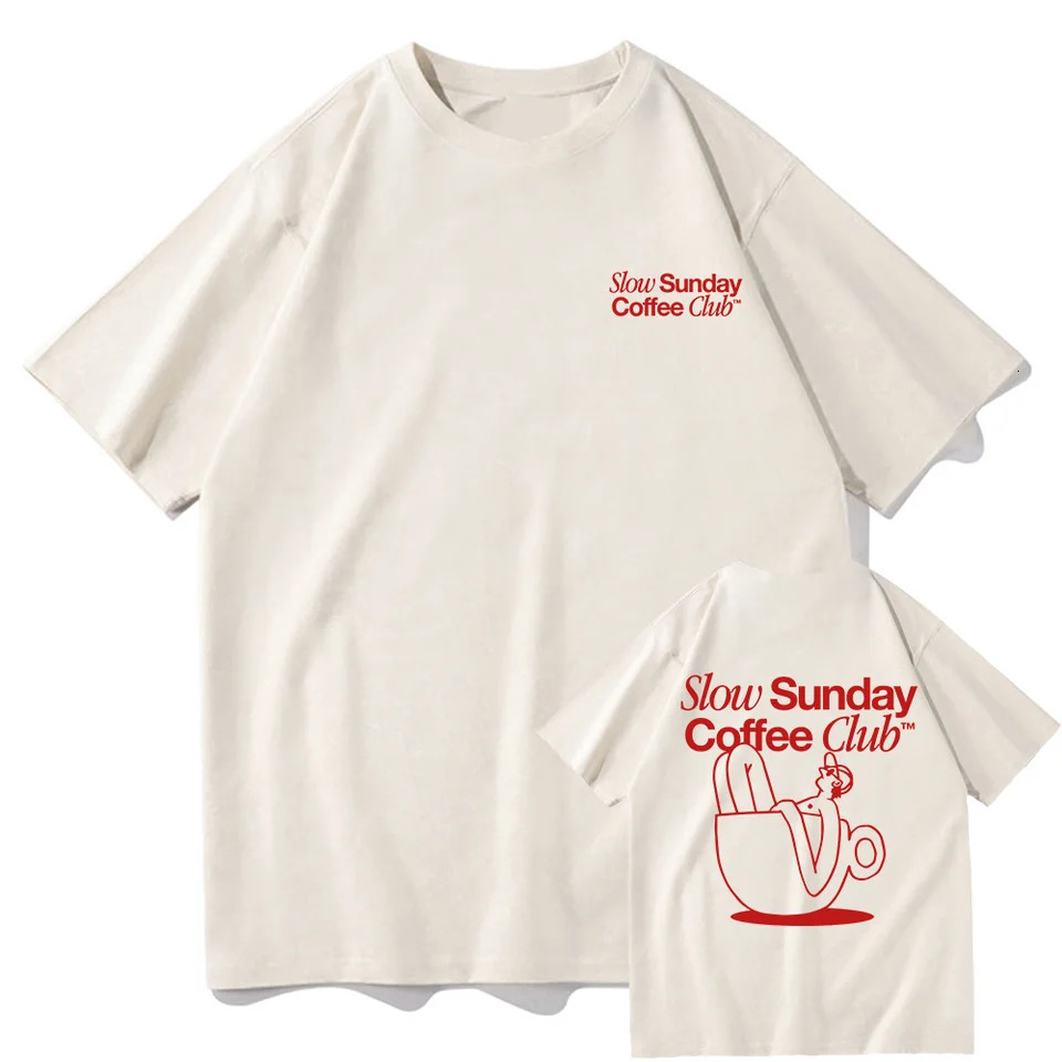 Slow Sunday Coffee Club T Shirt Menwomen Harajuku Vintage Graphic Tshirt Classic Unisex High Quality Retro Cotton Tee Shirts 250804