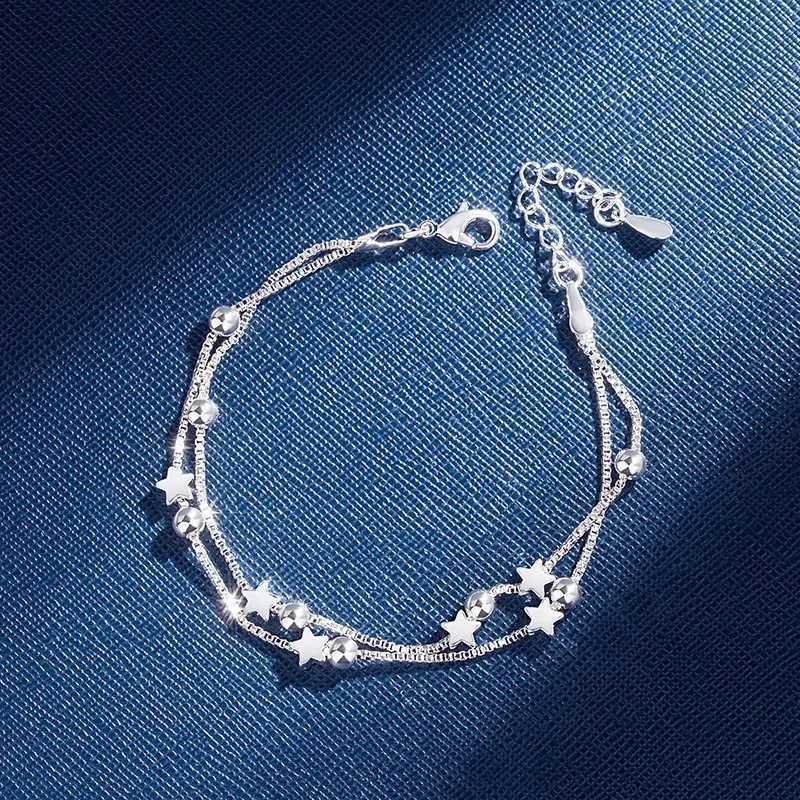 Saiye Sterling Silver Double Layers Stars Beads Bracelets for Women Elegant Box Chain Charm Bracelet Birthday Party Gift XJ250804