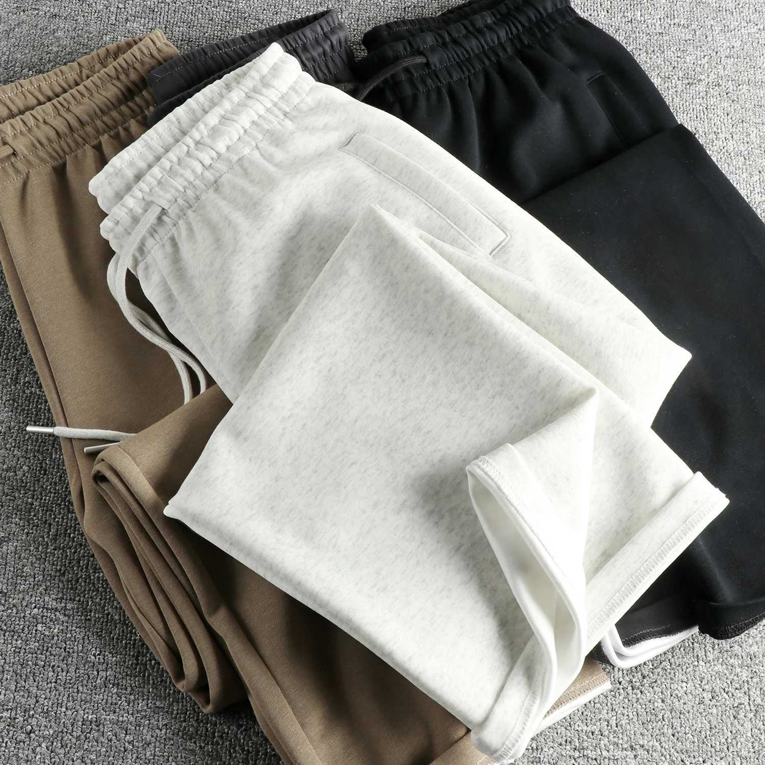 2025 Autumn New American Retro Solid Color Knitted Sweatpants Mens Simple Elastic Waist Drawstring Sport Casual Loose Pants X250804