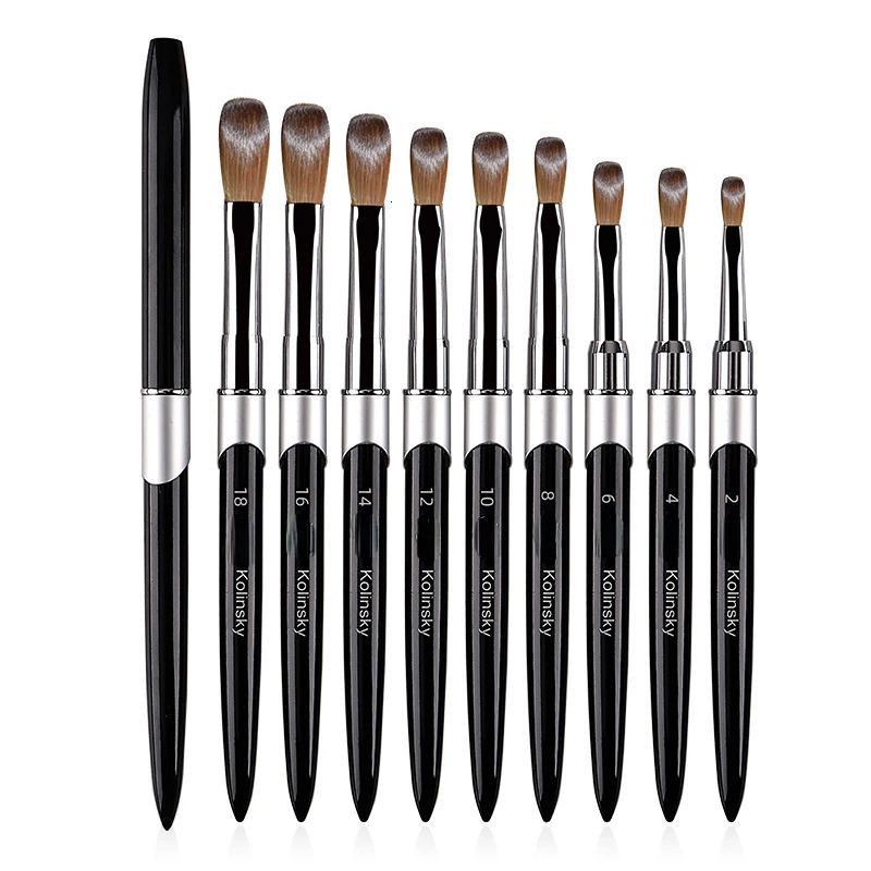100% Pure Kolinsky Acrylic Nail Brush 1Pcs Black UV Gel Polish Nail Art Extension Builder Pen Drawing Brush 250730