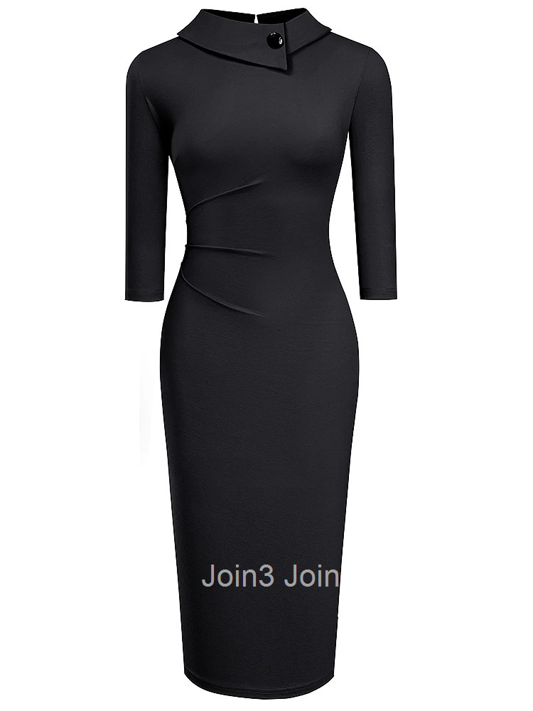 Women Solid Color Chic Button Slim Elegant Business Classic Wear to Work Office Bodycon Pencil Dress EB574