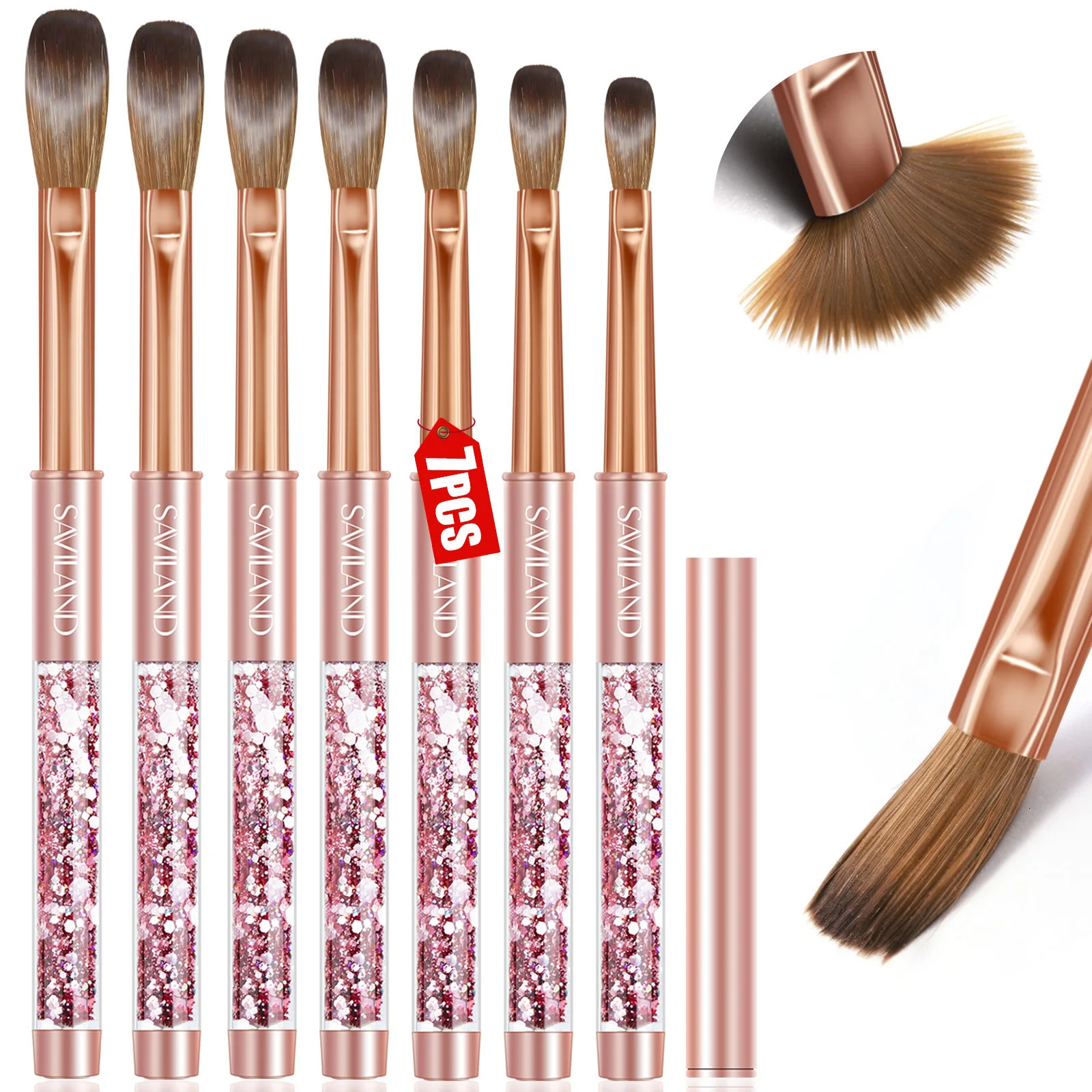 Saviland 7pcs Acrylic Nail Brush Set Size4/6/8/10/12/14/16 Acrylic Brushes for Acrylic Application Acrylic Powder Nail Art 250730