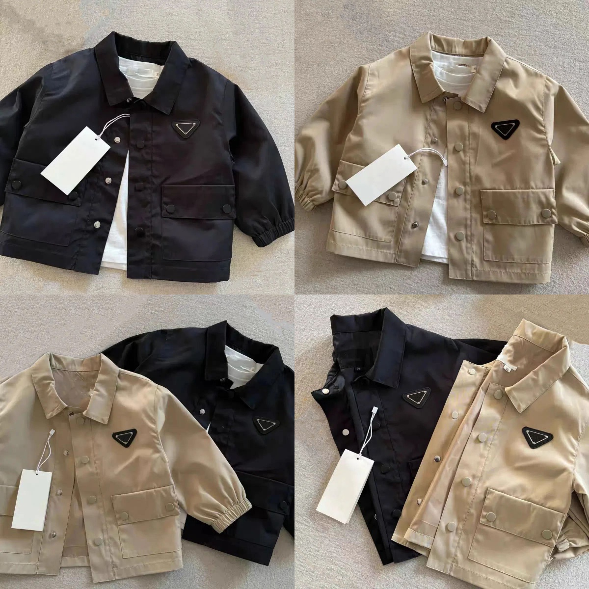 Children Triangle Designer Winter Padded Clothes Lapel Classic Style Warm Jacket Windbreaker Lapel Collar Design Jacket