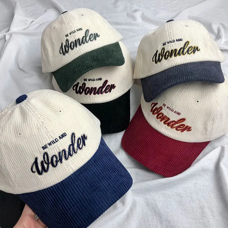 Autumn Winter Corduroy Baseball Caps Women Men Fashion Letter Embroidery Patchwork Hat Unisex Soft Top Hip Hop Cap 250707