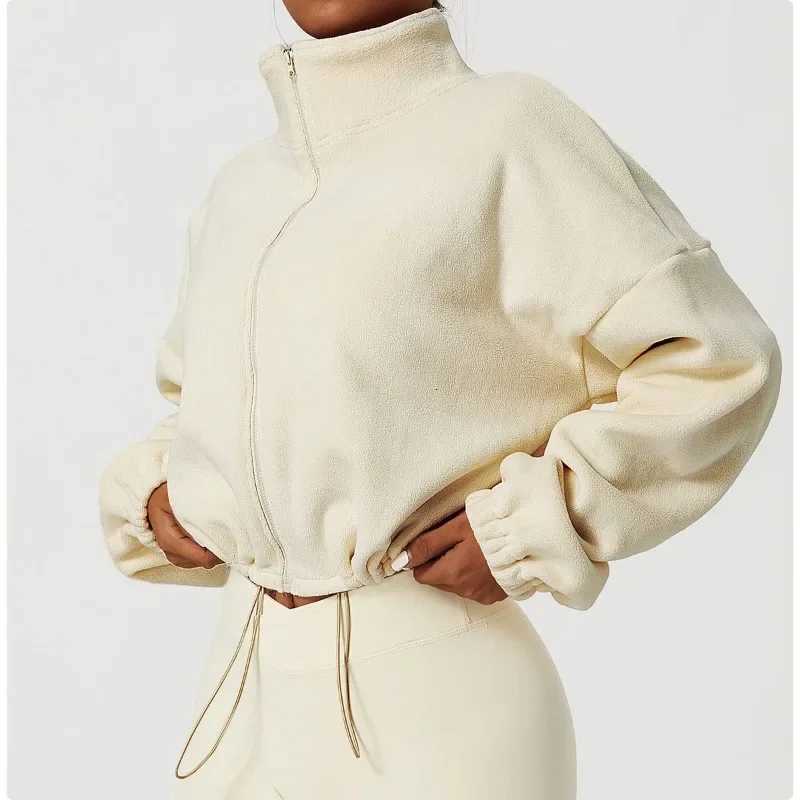 Women Loose Cropped Jacket Loose Zipper Sweatshirt Y2k Long Sleeve Coat Cardigan Sportswear Streetwear Drawstring Tops Clothing Z250804