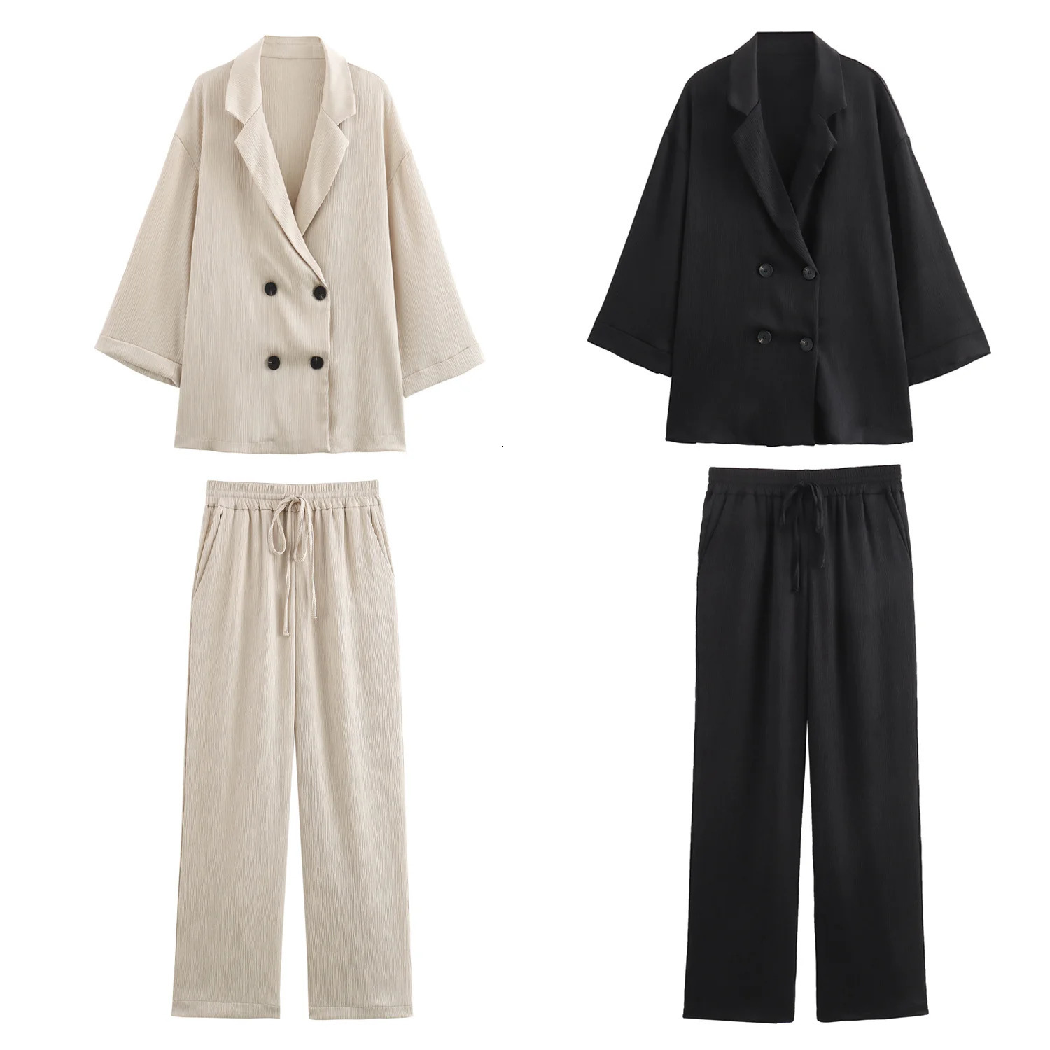 Autumn Womens Clothing European And American Style Fashionable Wrinkled Suit Jacket Casual Pants Set 250728