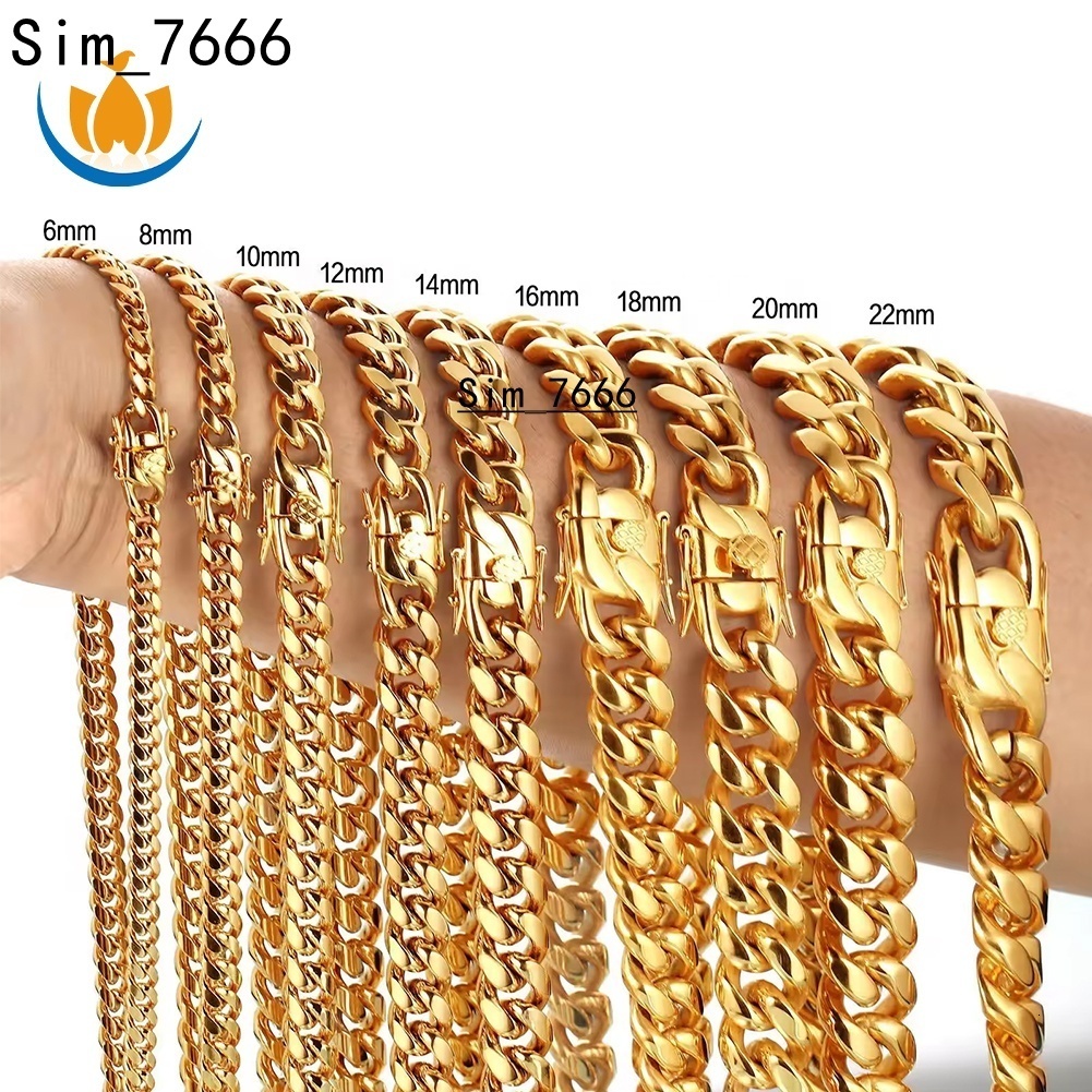 Wholesale Custom High Quality Hip Hop Cuban Curb Link Mens Miami Stainless Steel 18k Gold Plated Chain Necklace Cuban Link Chain