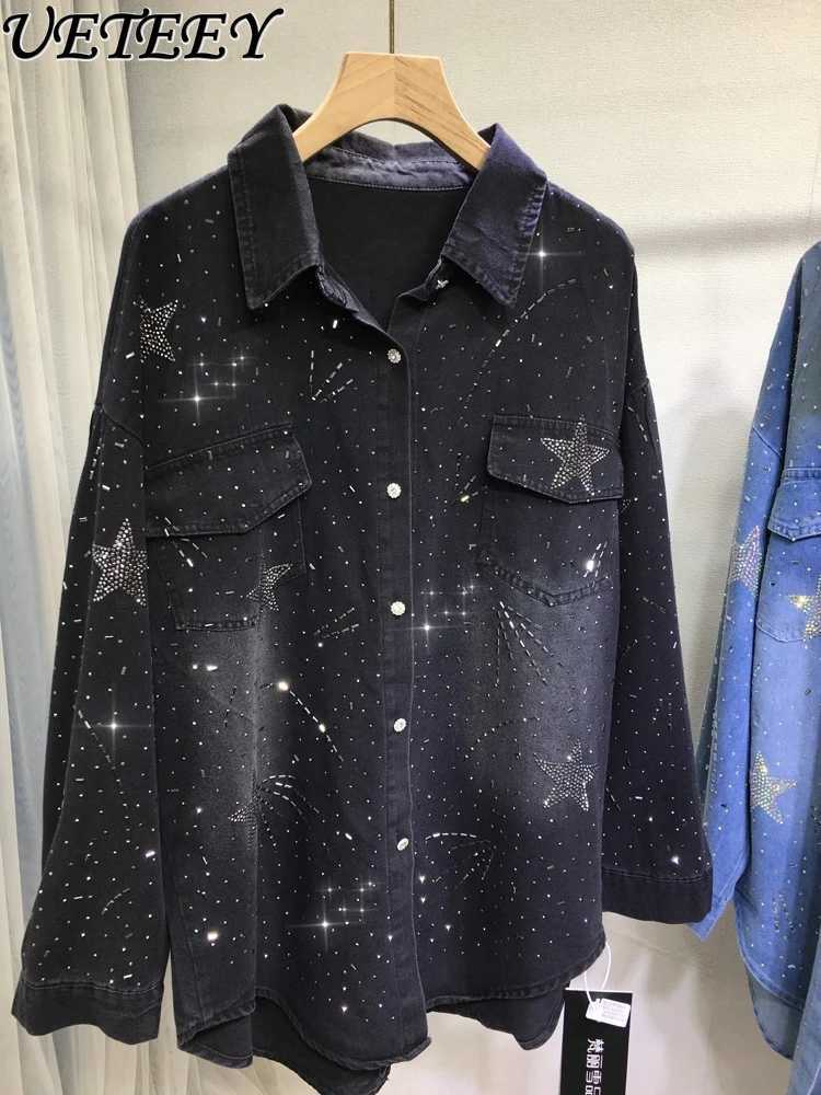 Hot Denim JaCKet Women Sparkling Starry Sky Casual Mid-LengTH THin Cardigan Long-SLeeve Coat Spring JaCKet Z250804