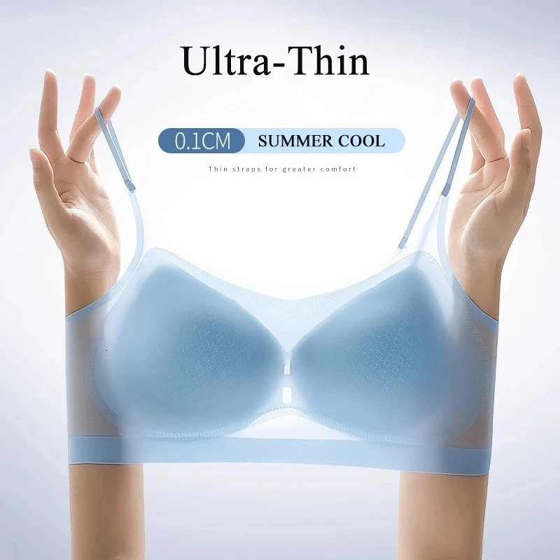 Ultrathin breathable ice silk bra Womens underwear seamless halter vest Ushaped back pull together 250724