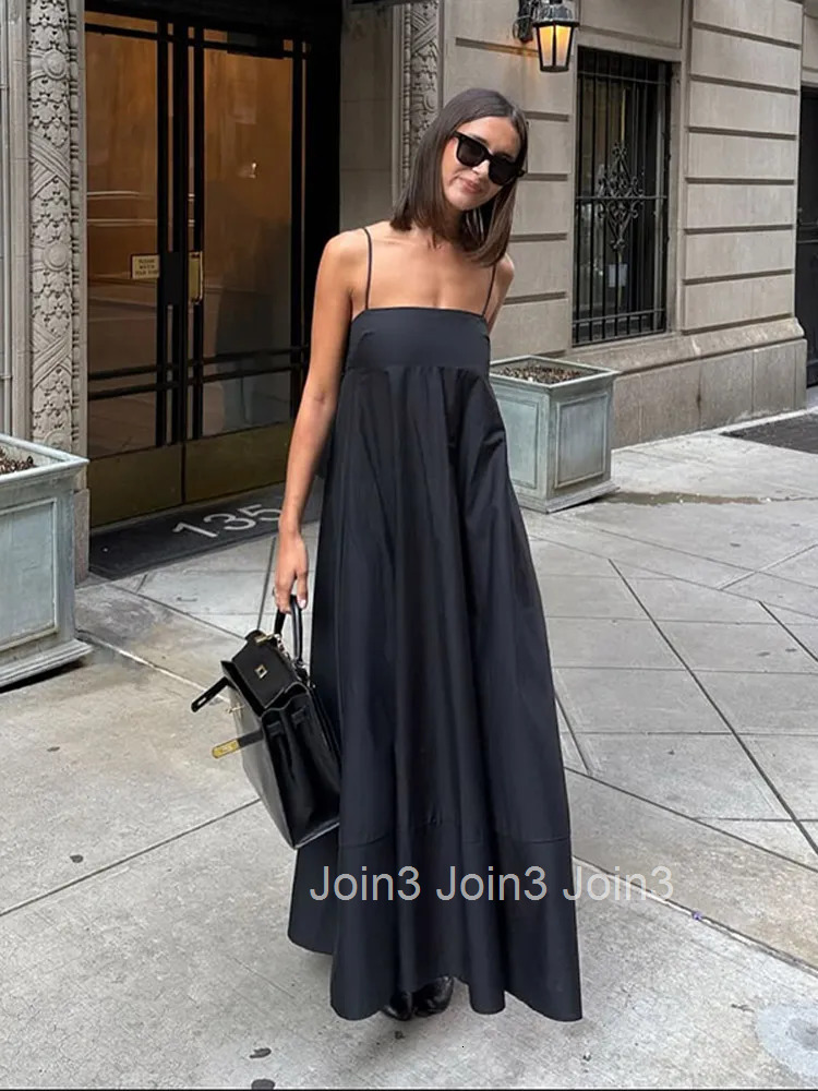 Solid Backless Spaghetti Strap Dress Womens Fashion Loose High Waist A-line Vestidos Summer Lady Holiday Street Robes New