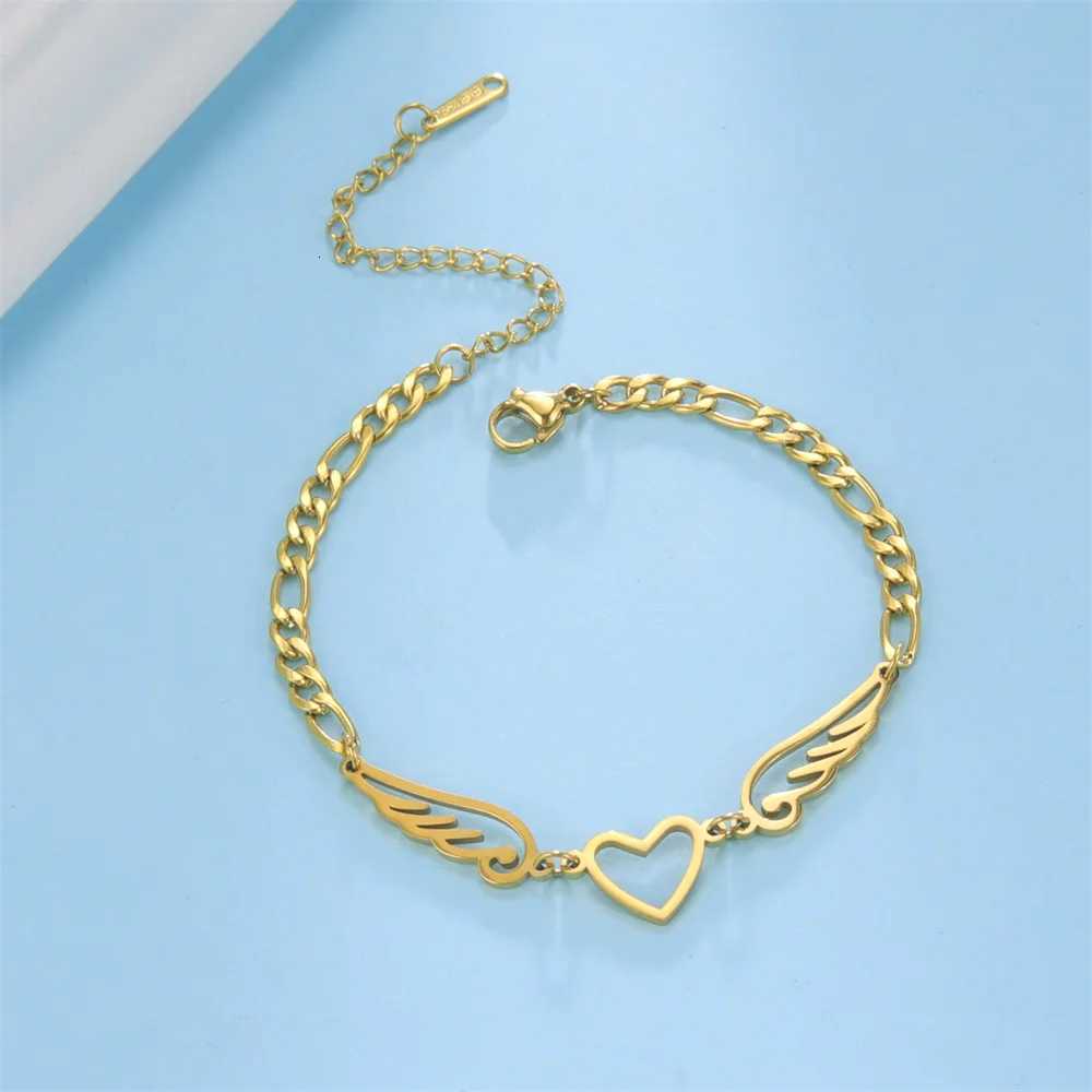 Hunter Heart Wings Charm Bracelets for Women Stainless Steel Jewelry Figaro Chain Bracelets Wholesale Mothers Day Gift XJ250804
