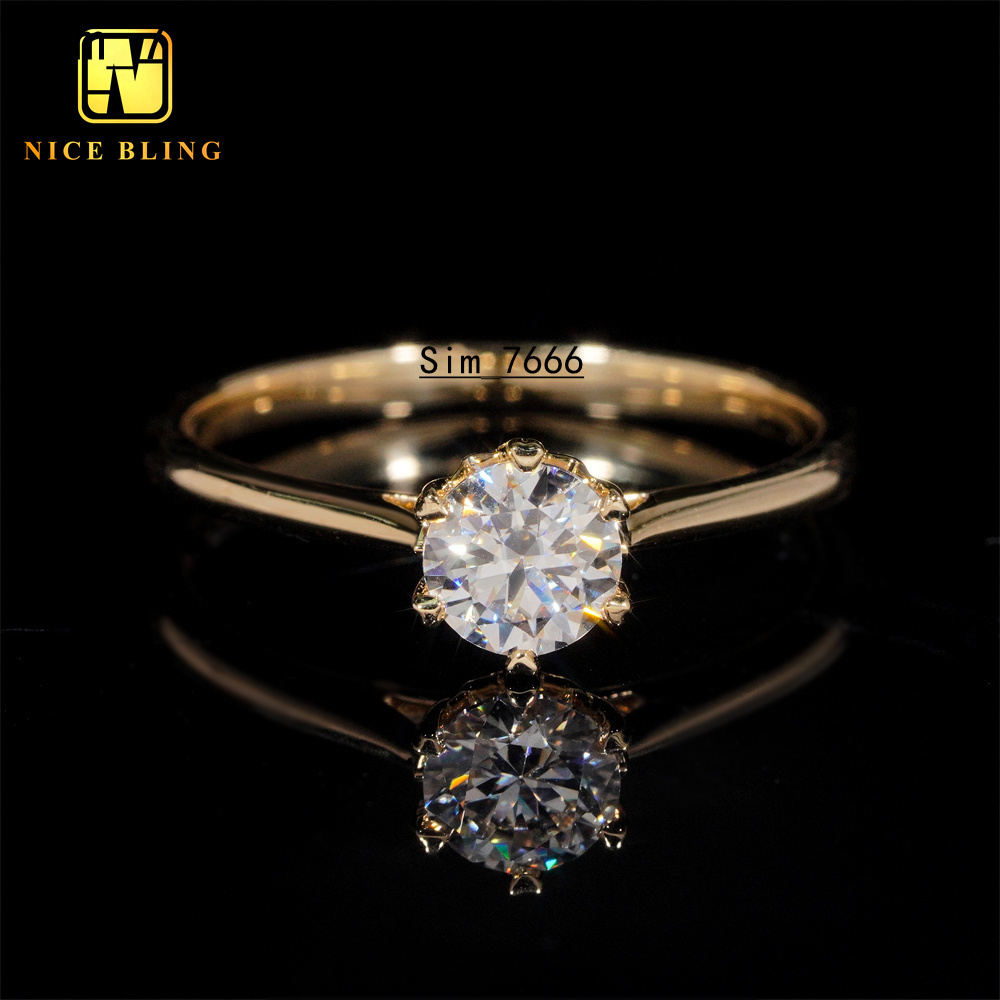 6Prong Pass Diamond Tester 14K Real Gold Diamond Ring Women Round Cut Moissanite Engagement Rings for Women