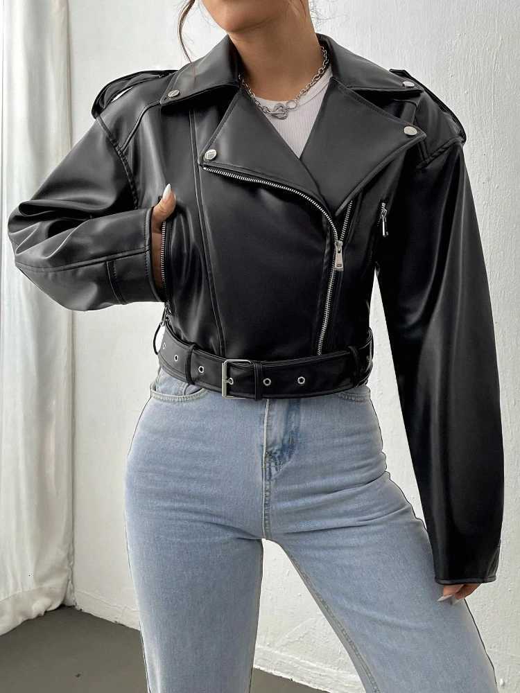 Fitaylor Spring Autumn Casual Women Lapel Zipper Faux PU Leather Jacket Female High Street Motorcycle Leather Jacket Z250804
