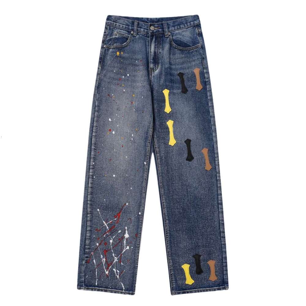 Chrome Jeans Mirror Quality Designer Denim Pants Water Washed Y2k Cross Pattern Embroidery Trend Brand Hoodie Loose Fit Fashion Hip Hop Casual Stree