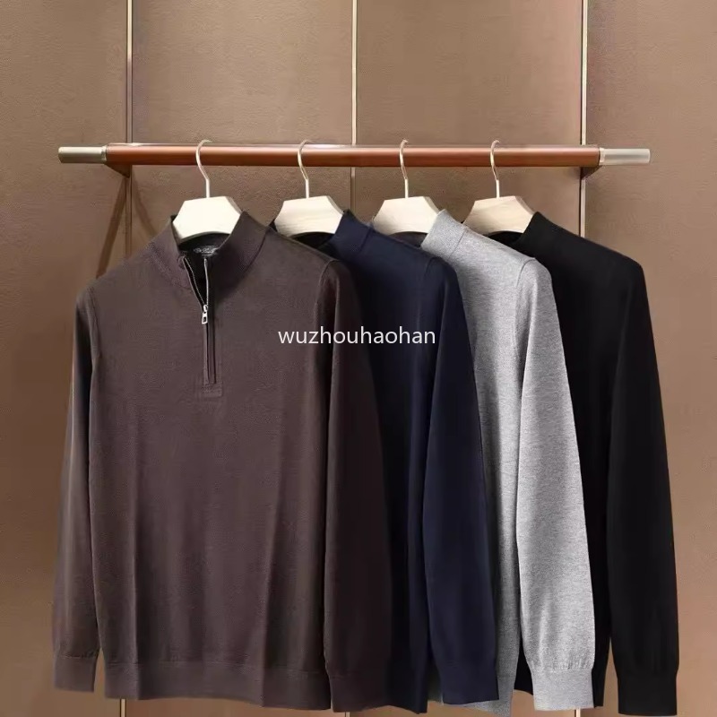 Sweaters for Men Autumn Winter Stand Collar Zipper Solid Color Long Sleeve Sweater L1289