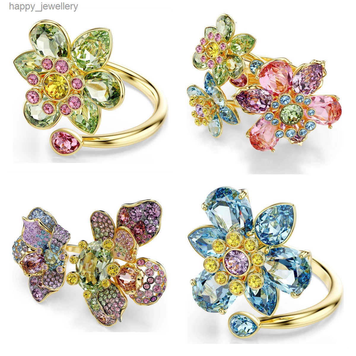 2025 summer luxury Austria crystal butterfly designer ring bangle jewelry 18k gold fresh pink rose flower choker wedding bride ring engagement rings