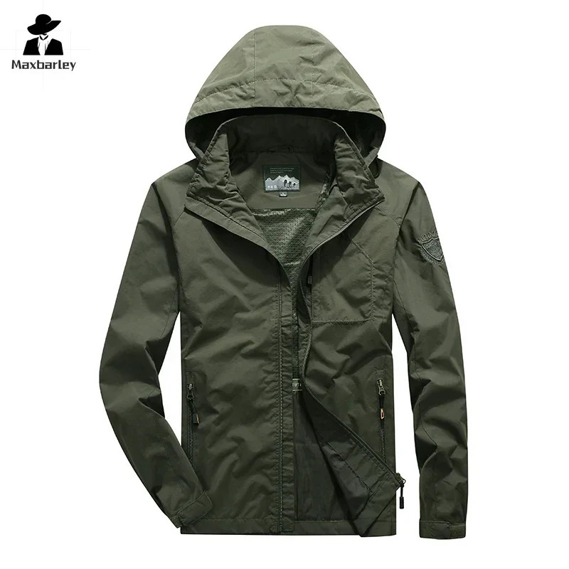 Mens Windbreaker Hiking Jacket Mens Thin Waterproof MA-1 Pilot Hooded Coat Mens Outdoor Work Clothes Spring and Autumn250801
