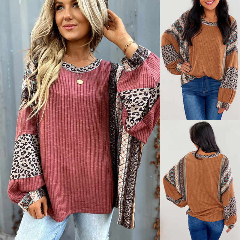 Free Shipping Designer Hoodie 2025 Autumn/winter European And American Women's Casual Shirt Color Blocked Striped Round Neck Loose Women's