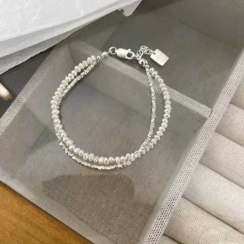 925 Sterling Silver Bracelet Double Layer Pearl Bracelet for Women Girl Vintage Luxury Design Bead Korean Jewelry Charm Bracelet XJ250804