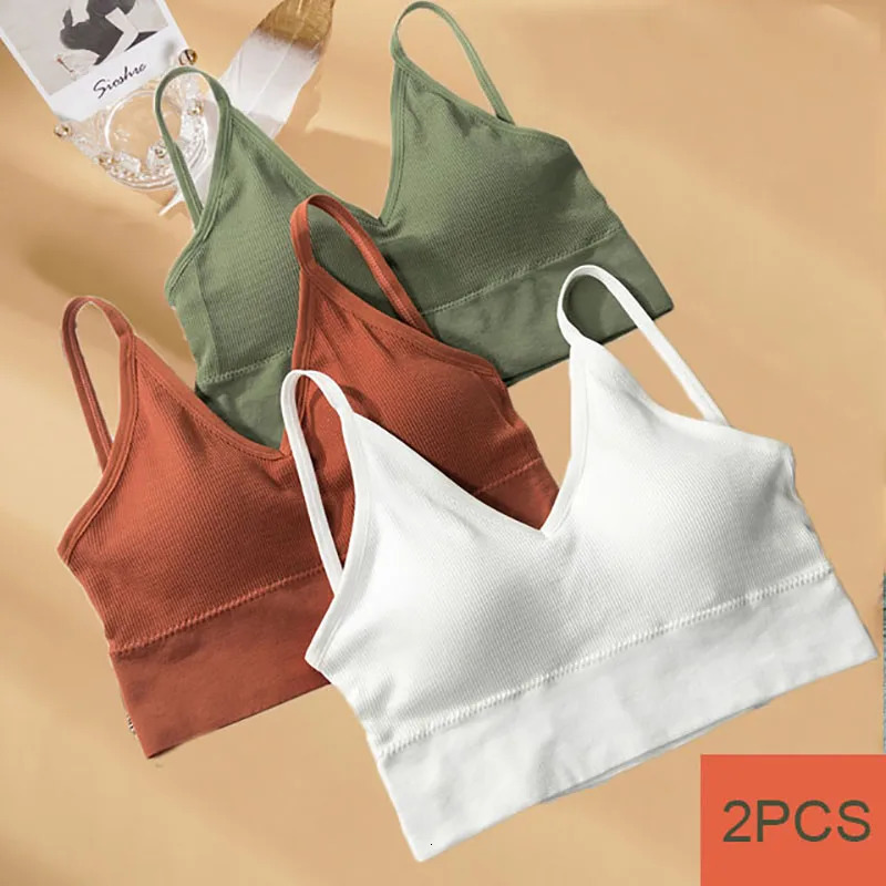 2 Pcs Padded Bra Sexy Womens Crop Tops Vest Tank Tops Lady Summer Sexy Lingerie Intimate 7 Colors Wire Free Active Bra 250724