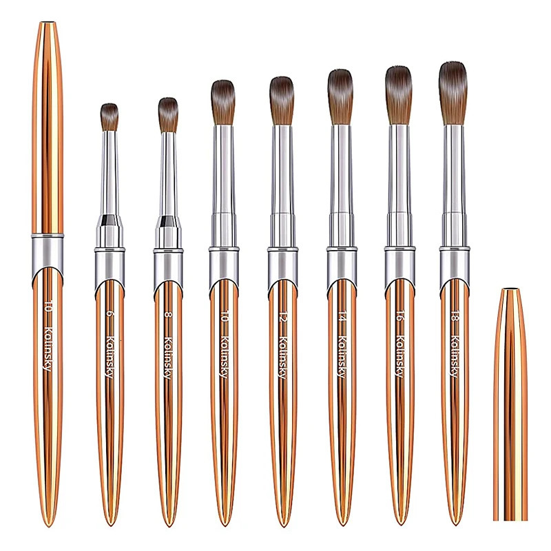 100% Kolinsky Acrylic Nail Brush Oval Crimped Gold Handle Professional Salon Quality for Acrylic Powder Size 2-18# 250730
