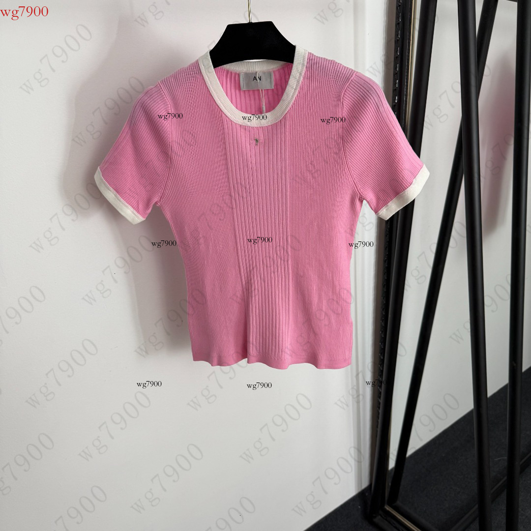 Women's Knitted Short Sleeve Designer Summer Clearance New Waist Slimming Solid Color Outdoor Daily Wear High-Quality Women's Top