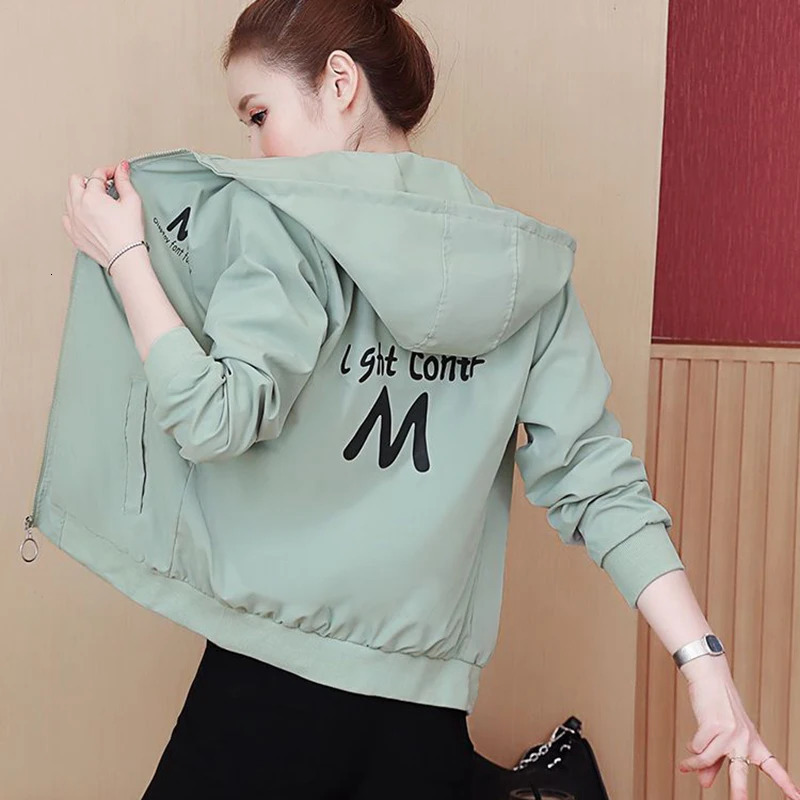 2025 Womens Jacket Autumn Windbreaker Famale Long Sleeve Hooded Short Coat Zipper Casual Loose Basic Jacket Outerwear 250804