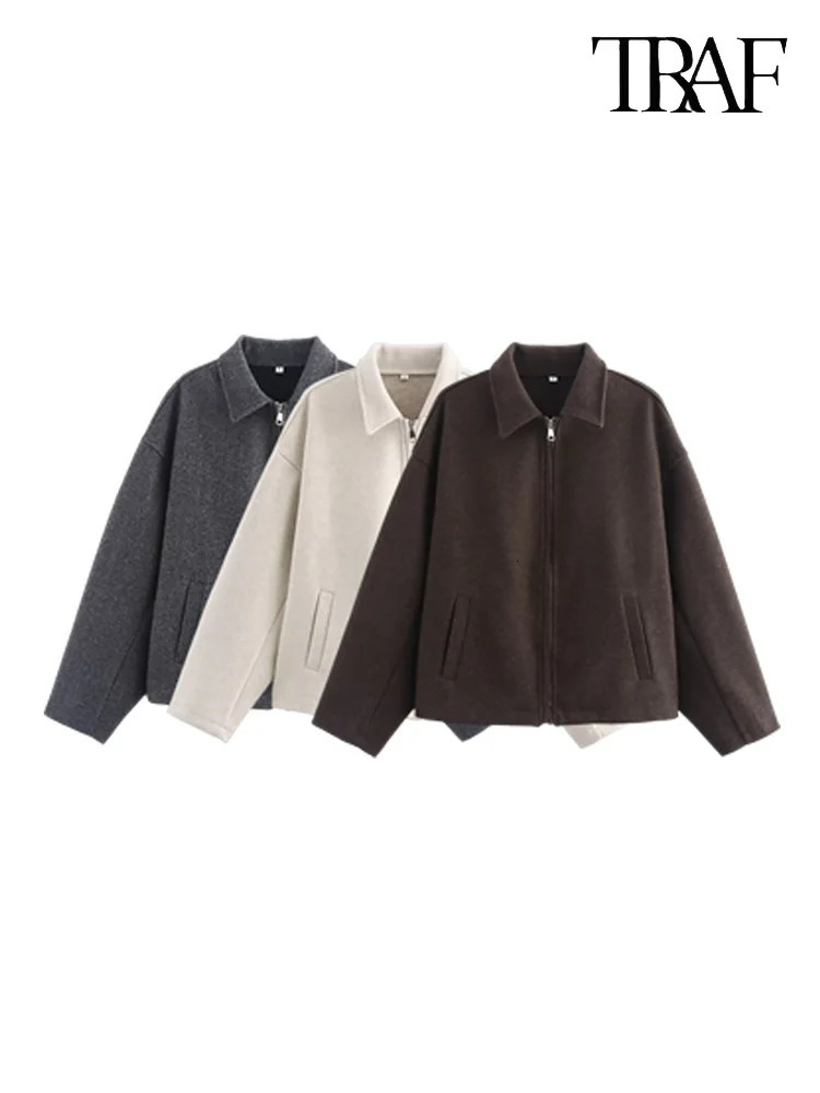 TRAF Womens Solid Colour Broad Tweed Jacket Fashion Style Lapel Long Sleeve Blouse Jacket Winter Womenswear 250708