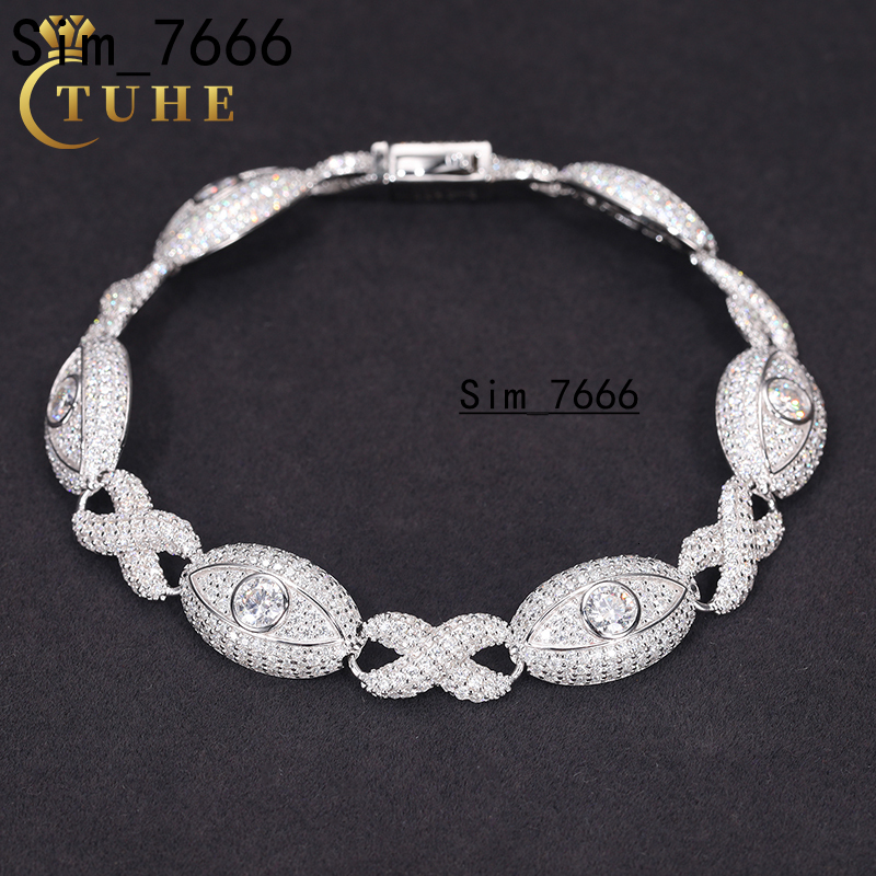 New Trendy 11mm Hip Hop Men Jewelry 925 Sterling Silver Fully Iced Out Vvs Moissanite Diamond Evil Eyes Cuban Bracelet