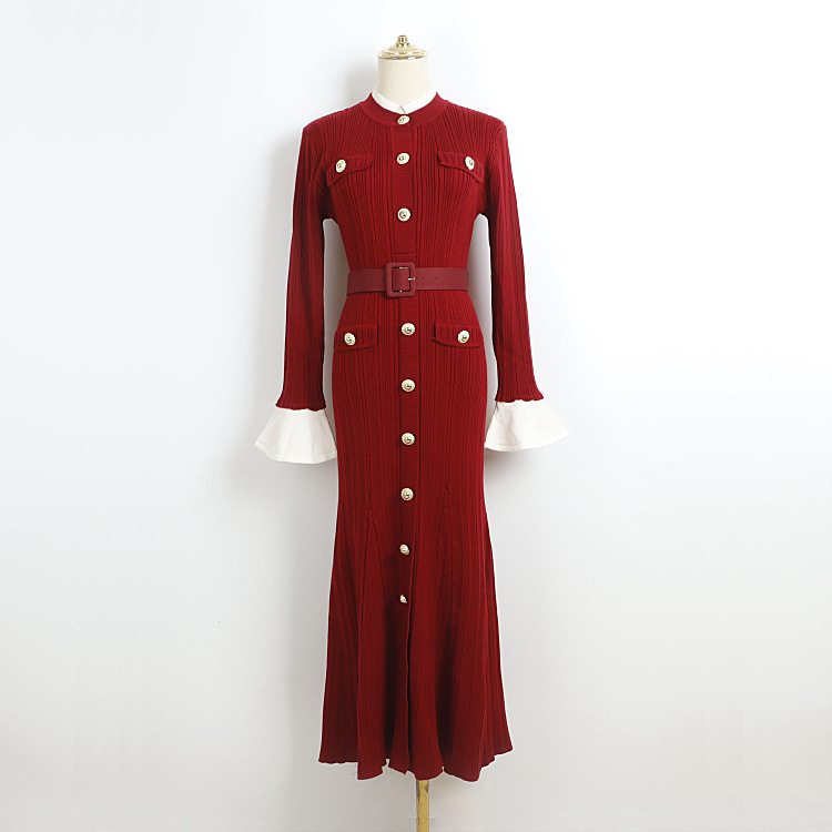 720 2025 Runway Dress Summer Dress Long Sleeve Crew Neck Red Yellow Black Brand Same Style Empire Womens Dress Fashion DL
