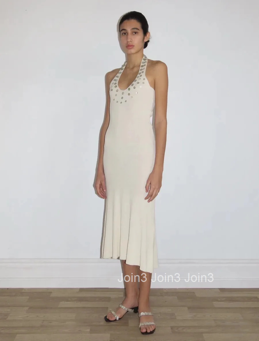 Pa wool Spanish irregular pearl mother of pearl sequin knitted long dress slim fit dress for women in summer