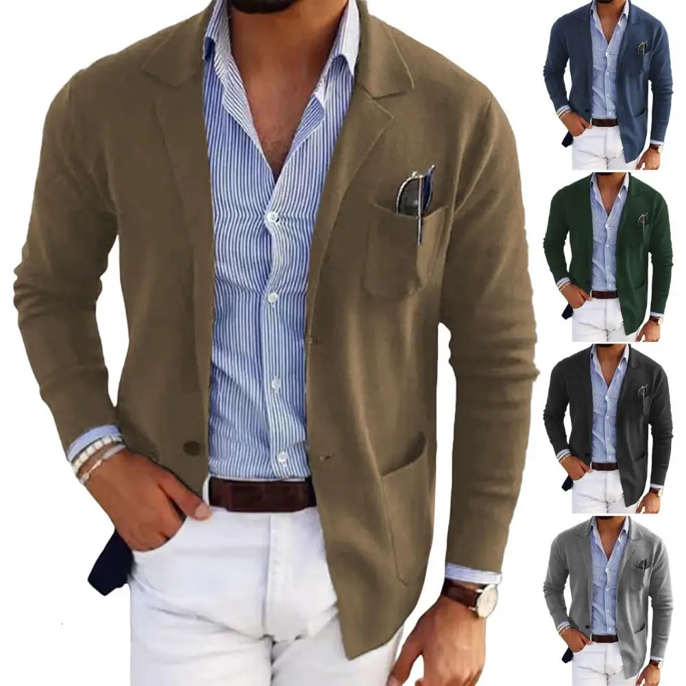 Casual Men Blazers Solid Color Lapel Long Sleeve Single-Breasted Suit Coat Business Outerwear Suit Jacket With Pockets 250801