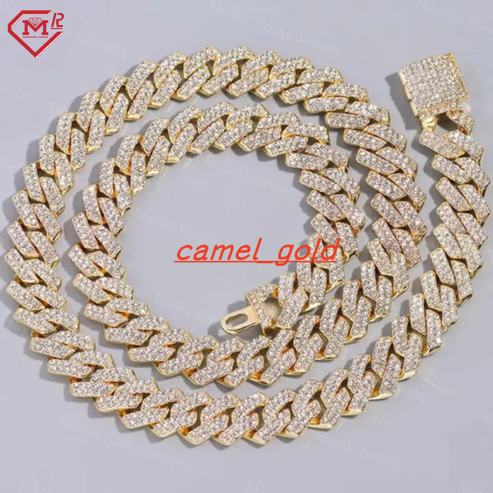 Hiphop 12mm Cuban Link Chain Men Necklace 2 Rows 925 Silver Vvs Iced Out Moissanite Cuban Chain