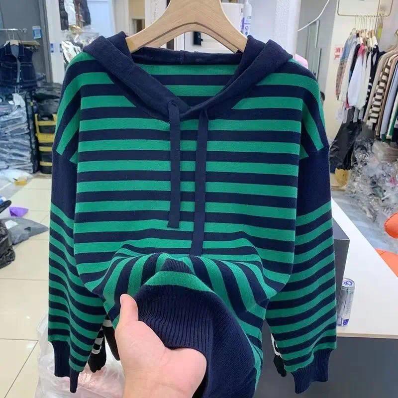 Women's Hoodies Striped Sweater For Women In Spring Hooded Sweatshirt Loose Lazy Style Top Korean