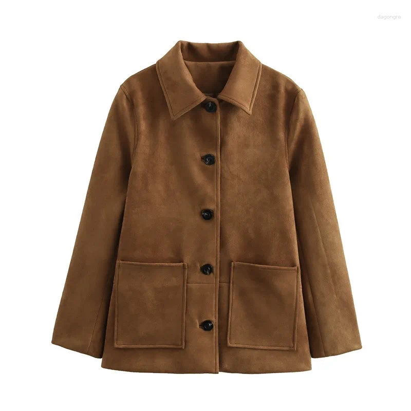 Men's Suits Fashion Chic Single Breasted Faux Leather Coat Women Loose Long Sleeves Solid Lapel Jackets Autumn Female Outwear Suit