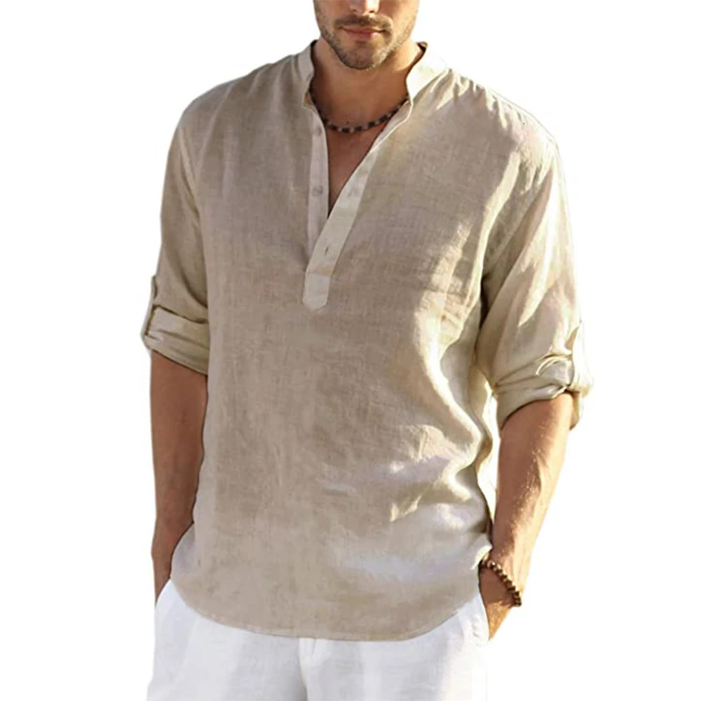 Mens Casual Blouse Cotton Linen Shirt Loose Tops Long Sleeve Tee Shirt Spring Autumn Casual Handsome Mens Shirts 250804