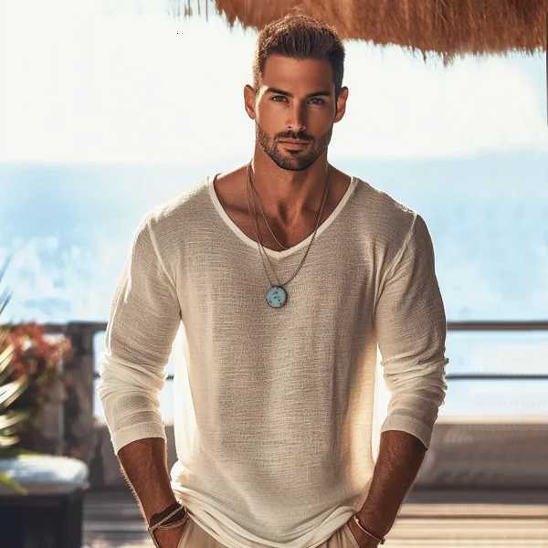 New European and American Plus Size Mens Solid Color Thin Breathable Long Sleeved T-shirt streetwear XJ250805