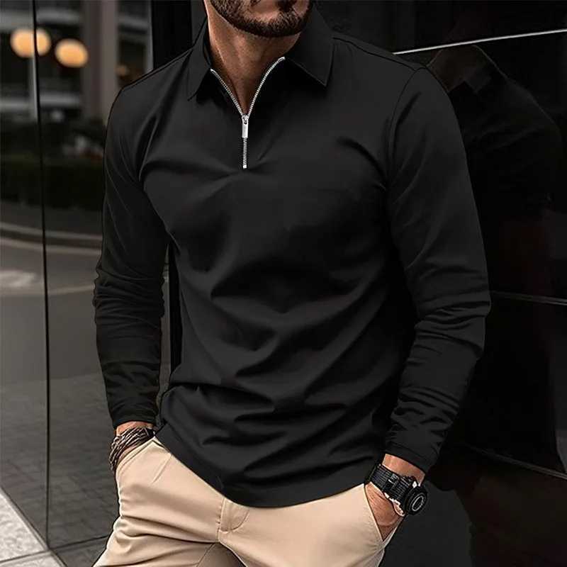 Fashion Black White Blue Solid Color Mens Plain T-Shirts Long Sleeve 3D Print Street Zippers Polo Tee 6XL Plus Size Casual Tops W250805