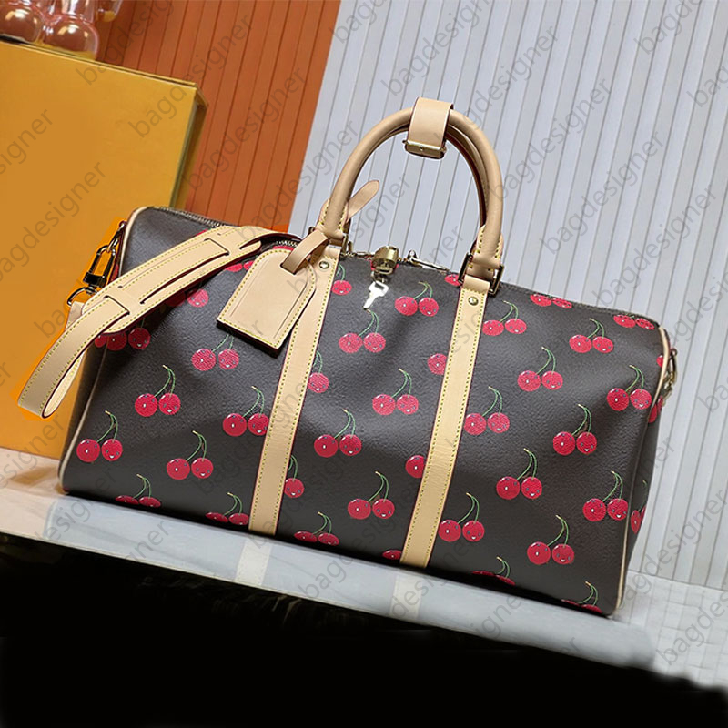Keepall Bag Men Duffle Bag Women Travel Bags Hand Luggage Travel Bags Cherry High Quality Leather Canvas Handbags Large CrossBody Bags Totes Purse S