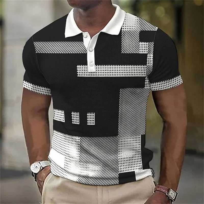 6XL Plus Size Mens Clothing Plaid Striped Plain T-Shirts Summer Short Sleeve 3D Printing Street Casual Polo Male Tee W250805