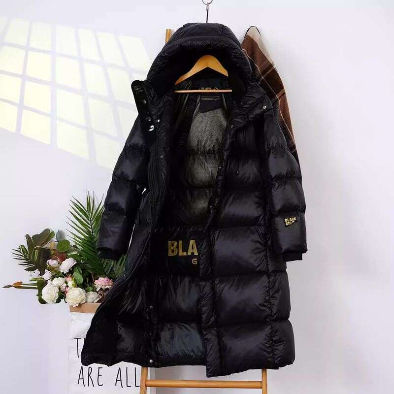 Women's Clothing New High End Black And Gold Goose Coats Long Over Knee Thickened Hooded Couple Jacket Winter Wear