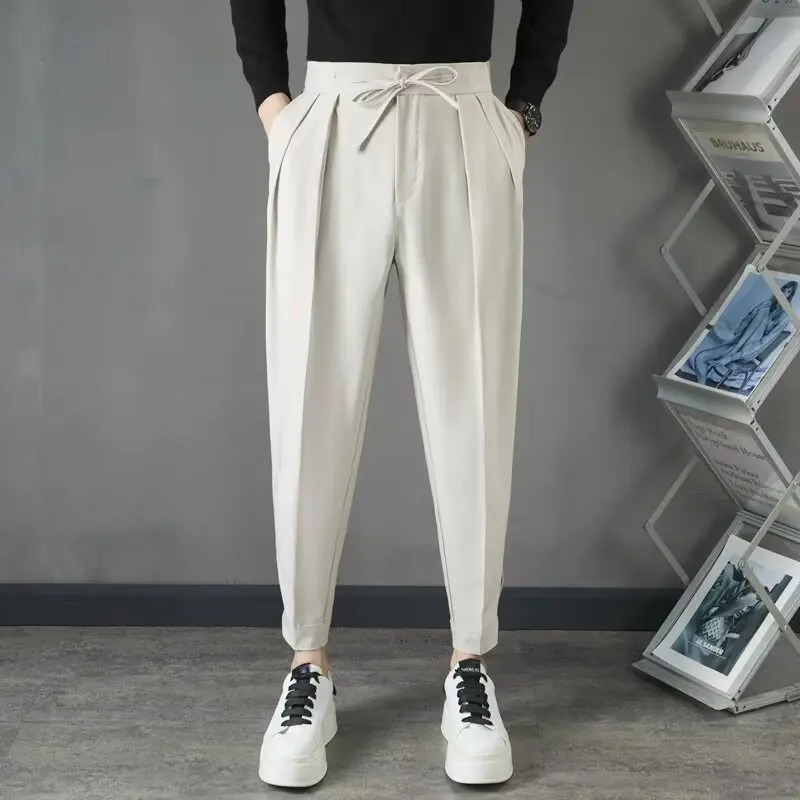 Spring Mens Summer Long Pants Elegant Man Dress Pants Cropped Trousers Mens Clothing Costumes Korean Fashion Men Suit Male 250801