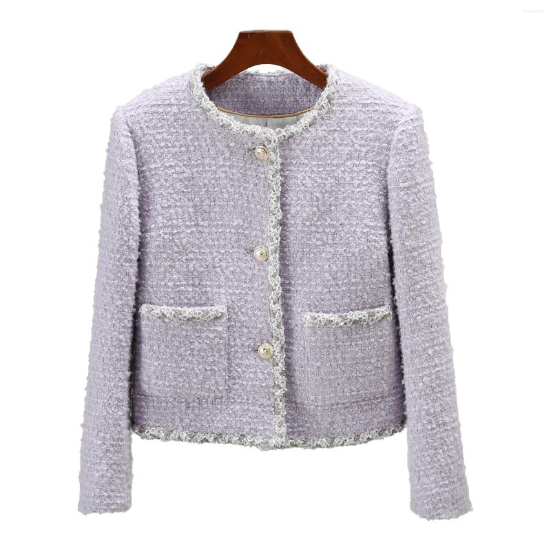 Women's Jackets 2025 Style Fashionable Elegant And Comfortable Tweed Purple Plush Jacket For Ladies With High-end Temperament Design