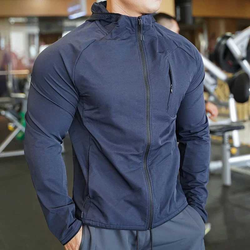 igh Quality Nylon Sport Coat Mens Gym Fitness Hoodies Outdoor Workout Tops Hooded Training Running Zipped Jacket Clothes XJ250805