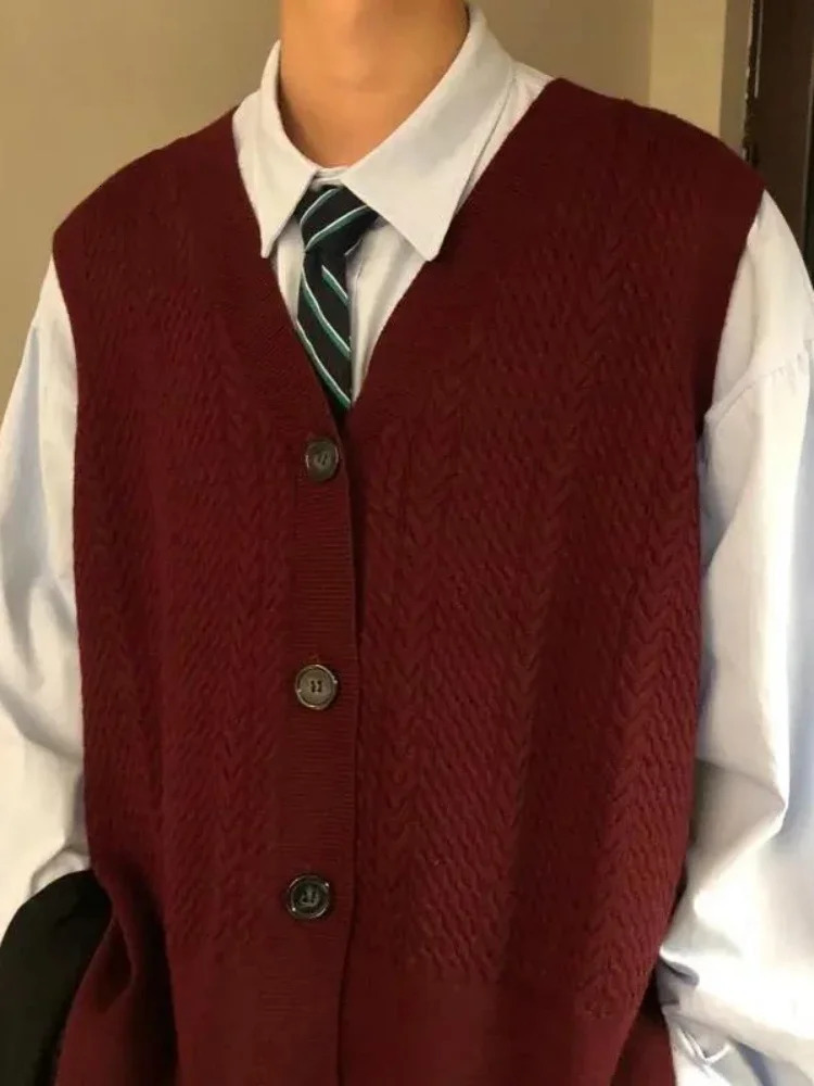 Man Clothes Sleeveless Vest Knitted Sweaters for Men Buttons Cardigan Slit Red Waistcoat Large Big Size Knitwears X in Tops 250724