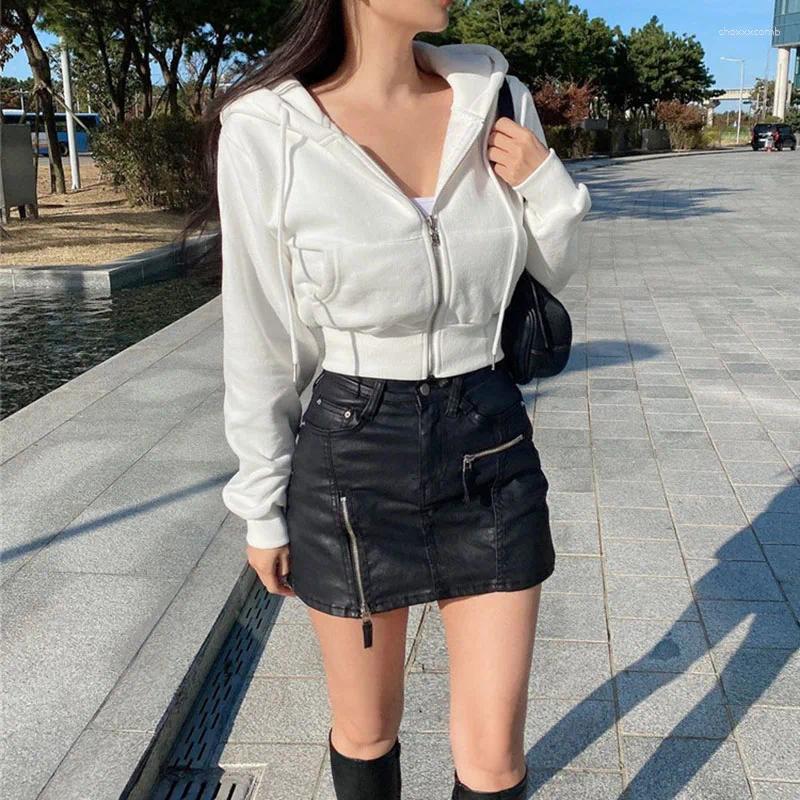 Women's Hoodies 2025 Autumn Winter Hooded Jacket Women Fashion Streetwear High Wiast Short Sweatshirts Female Harajuku Long Sleeve Coat