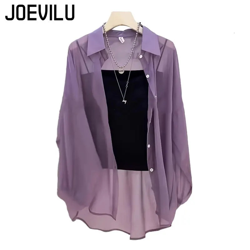 Sheer Chiffon Shirt Womens Casual UV Resistant Cardigan Summer Thin Commuting Coat Japanese Fashion Mesh Sunscreen Clothing Y2k 250724