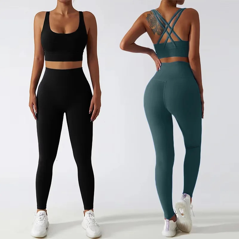 Womens Sports Set Yoga Clothing Gym Suit for Fitness High Waist Running Pants Sport Bra Workout Sportswear 2Pcs Piece Female 250804