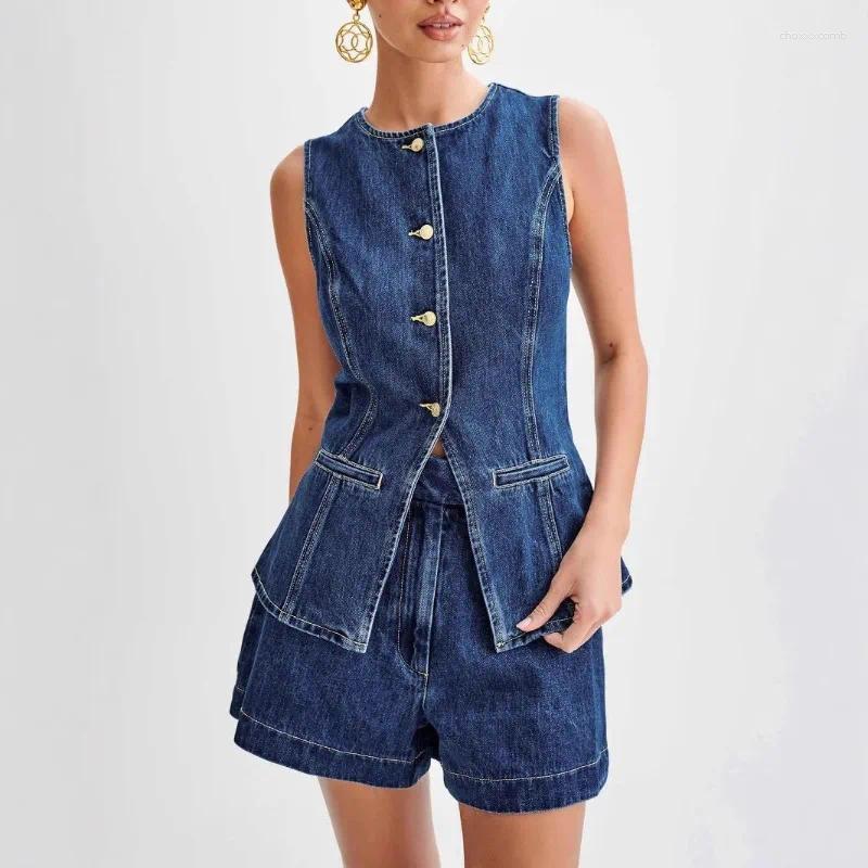 Women's Tracksuits Temperament Elegant Spring Summer High Waist Shorts Set Sleeveless Cotton Denim Slim Fit Fashionable Casual Outfit