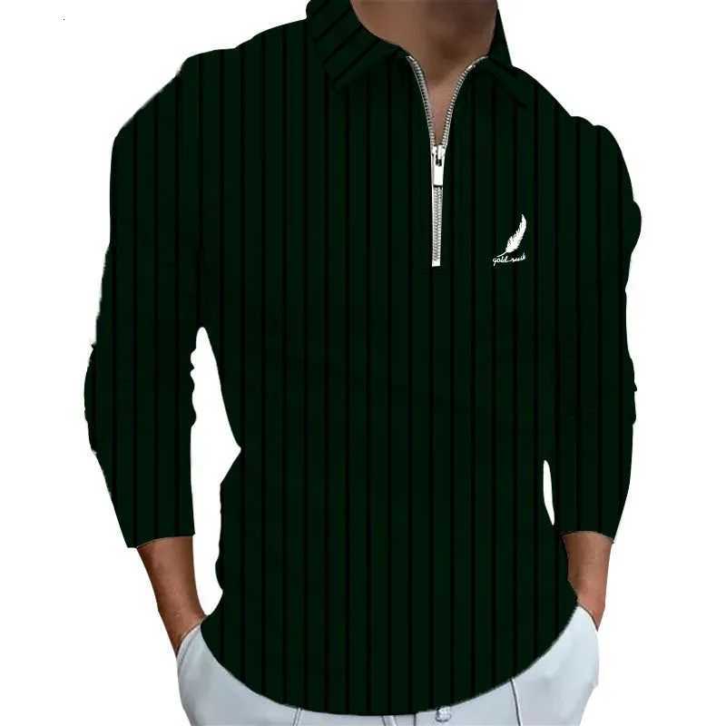 Sportswear Business Casual Mens Polo Shirt Long Sleeve Party Outdoor Office Fall Winter Print Turndown Zipper Polyester W250805